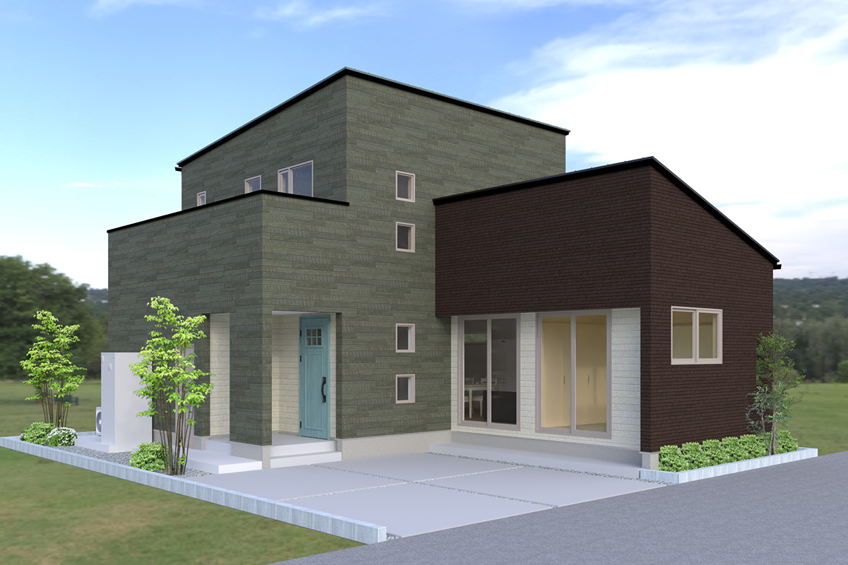 グリーン色メインの外観